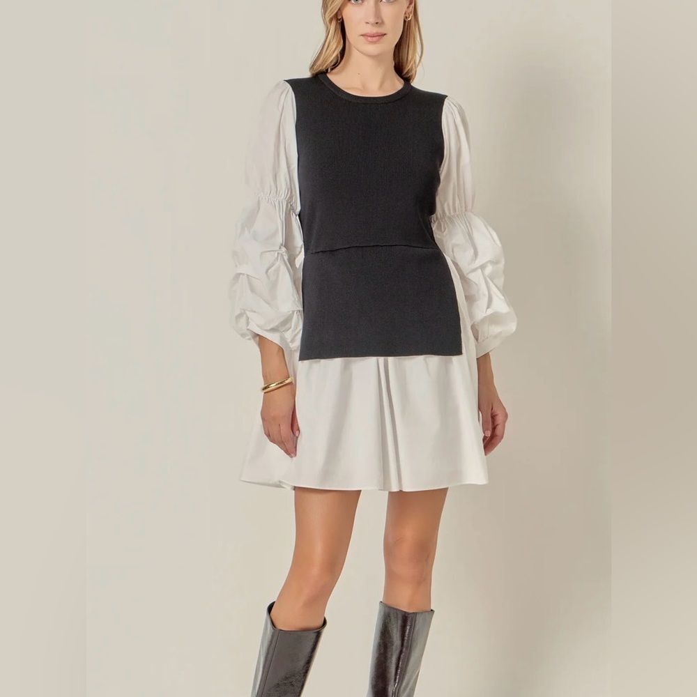 English factory size small MIXED MEDIA POPLIN MINI DRESS